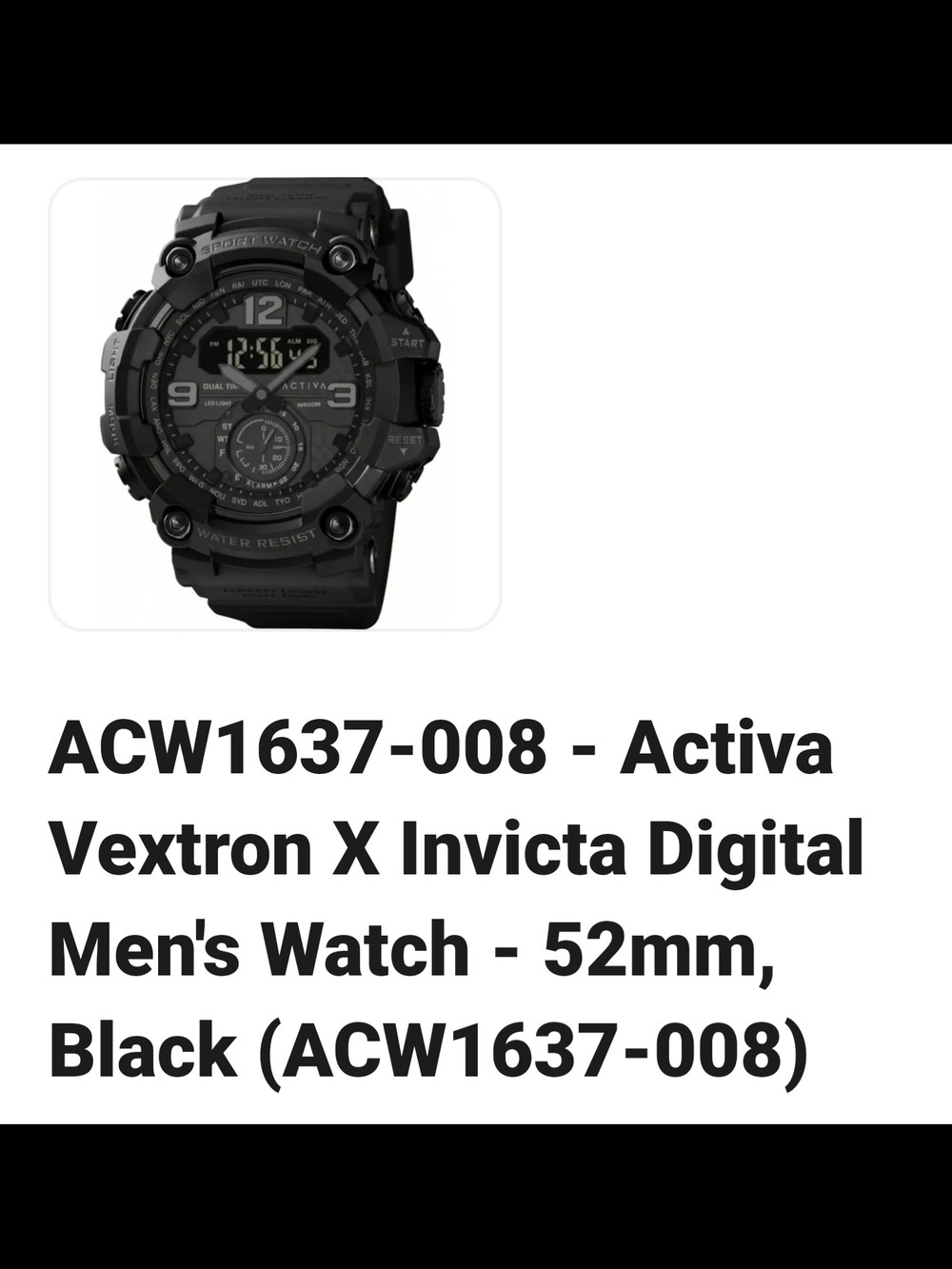 Invicta Black Digital Vextron X Activia Rugged Men's Watch
